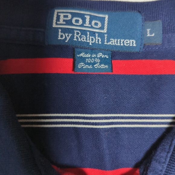 Vtg Ralph Lauren Polo Golf Shirt Mens L Blue Striped Pony Short Sleeve Preppy - Picture 4 of 6